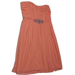 Adrianna Papell Haley Logan Dress Chiffon Rhinestone Strapless Mini Coral Fairy
